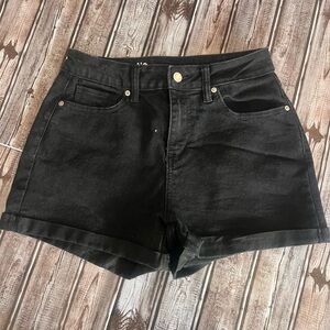 High Waisted Black Denim Shorts
